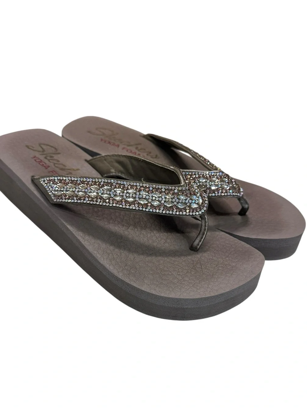 Skechers Women's Cali Vinyasa Wedge Flip Flops Sandals Shoes Tan Size 8.5